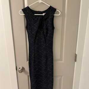 Tatyana Navy and Gold Patterned Midi Dress